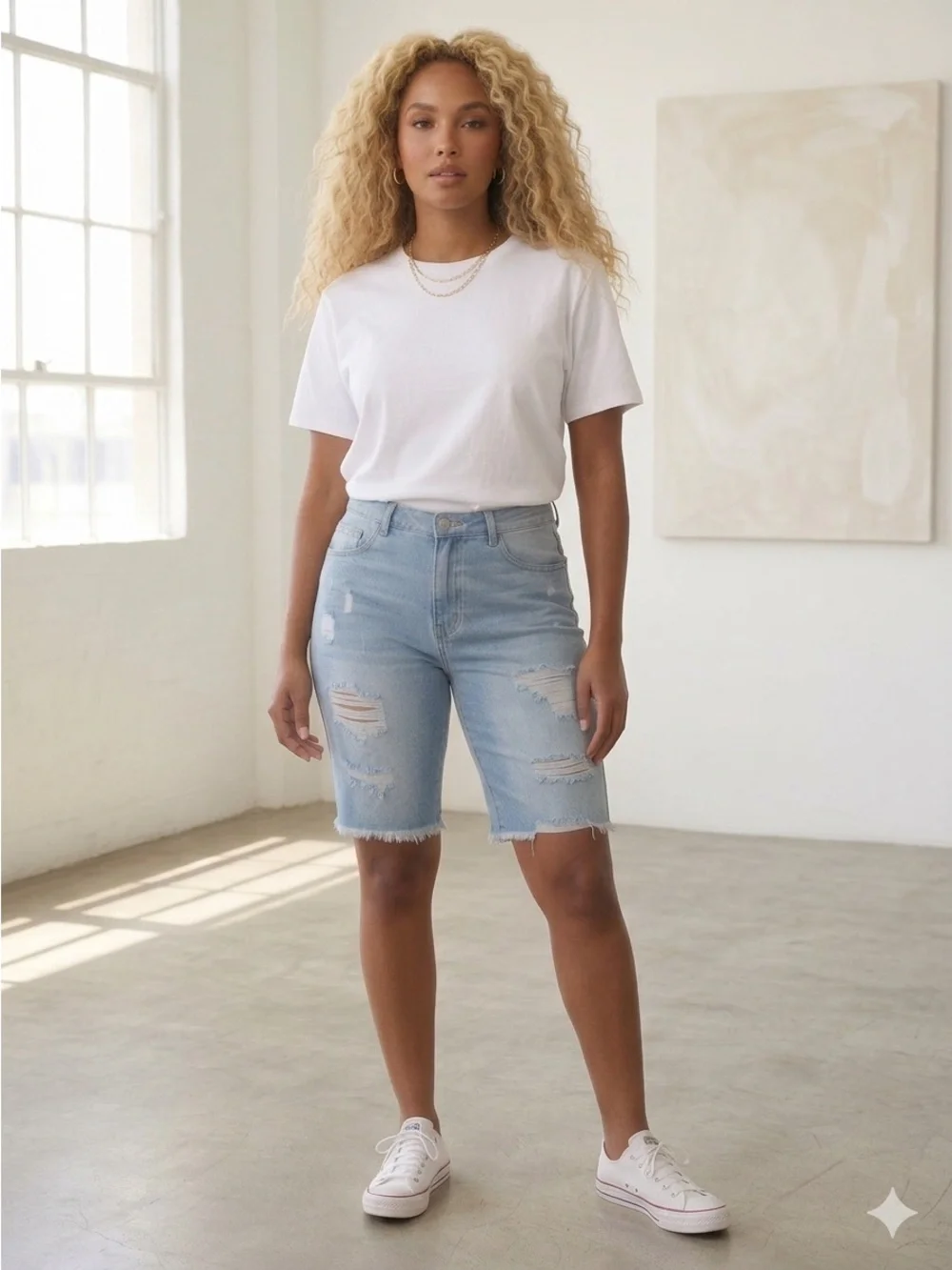 NWT NXH Distressed Denim Bermuda Shorts - Size XL